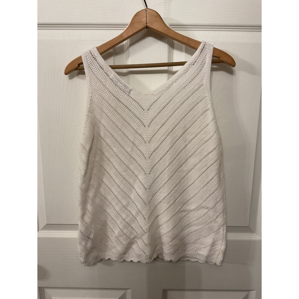 Isela Pointelle Knit Tank Top Ivory Chevron Sweater Vest Women's Medium - Picture 7 of 9